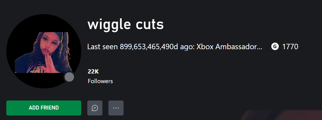 Xbox profile showing a custom Last seen presence